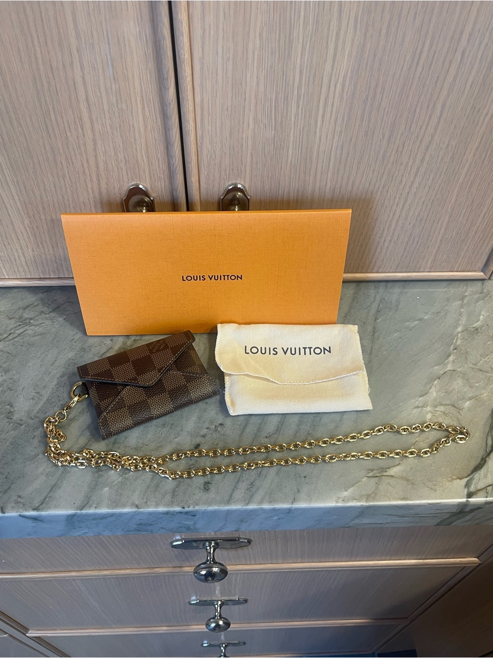 RARE Louis Vuitton Damier Ebene Kirigami Pochette on Custom LV Chain | Pristine